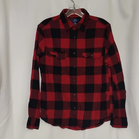 George Men's Red/Black Plaid Flannel Long Sleeve Top Size Medium EUC - Picture 2 of 7